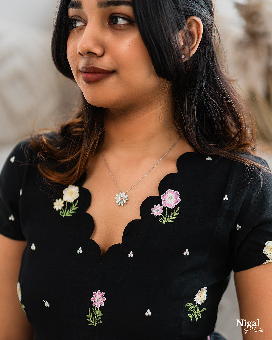 Black Blossom Tiered  Embroidered Maxi