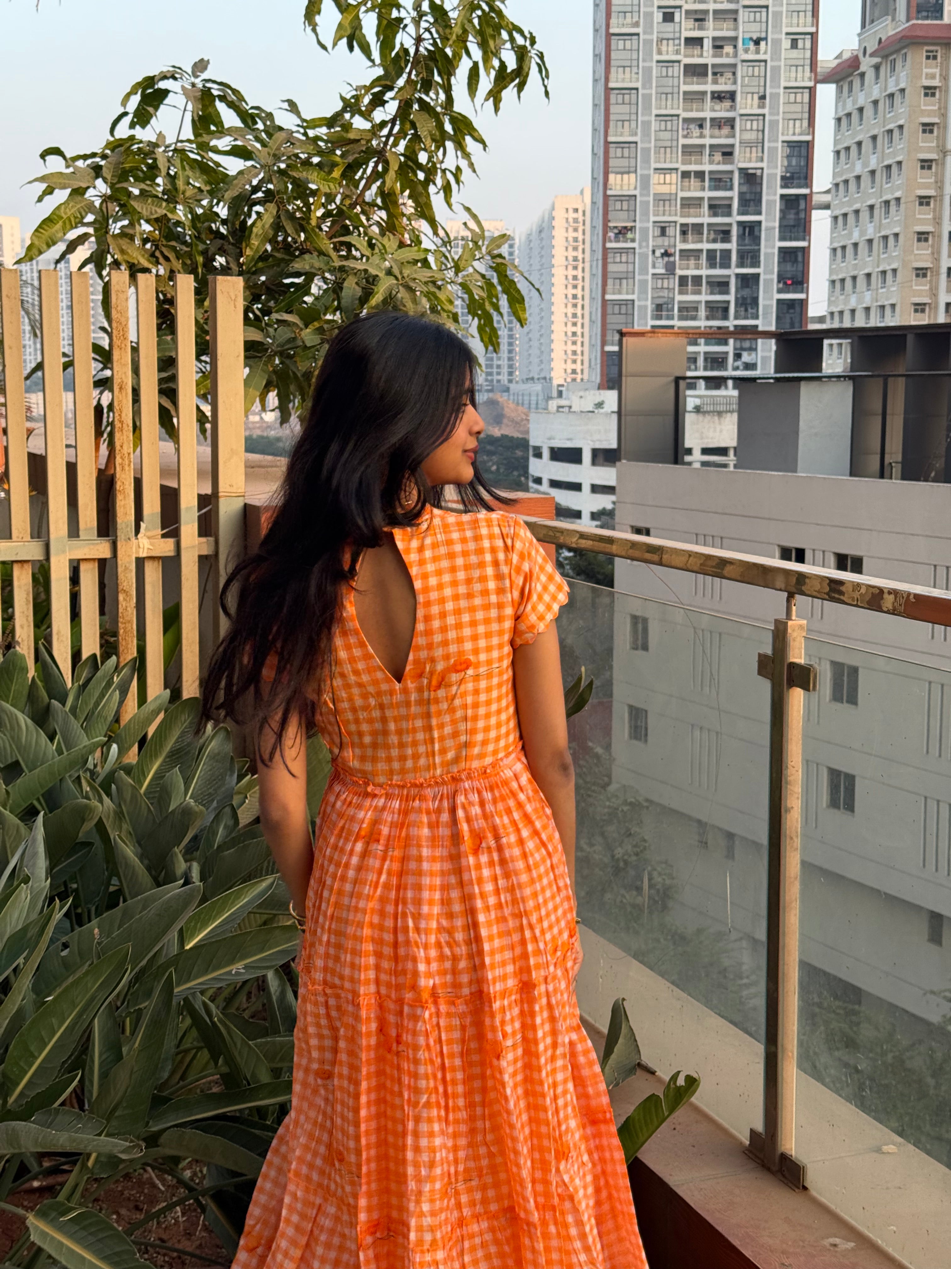 Orange Gingham Maxi