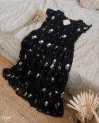 Black Blossom Tiered  Embroidered Maxi
