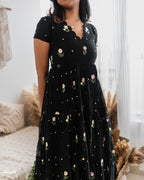 Black Blossom Tiered  Embroidered Maxi