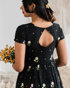 Black Blossom Tiered  Embroidered Maxi