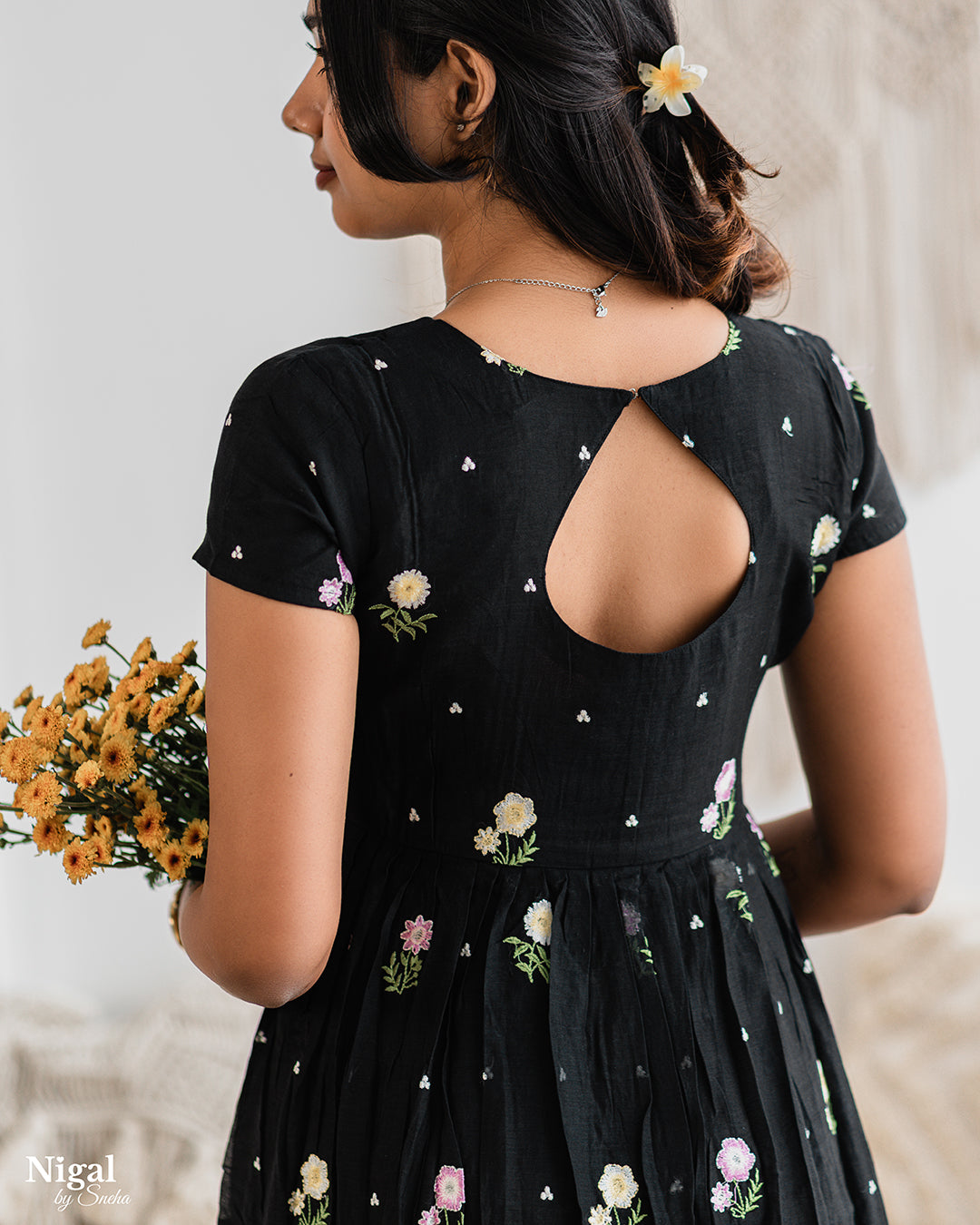 Black Blossom Tiered  Embroidered Maxi